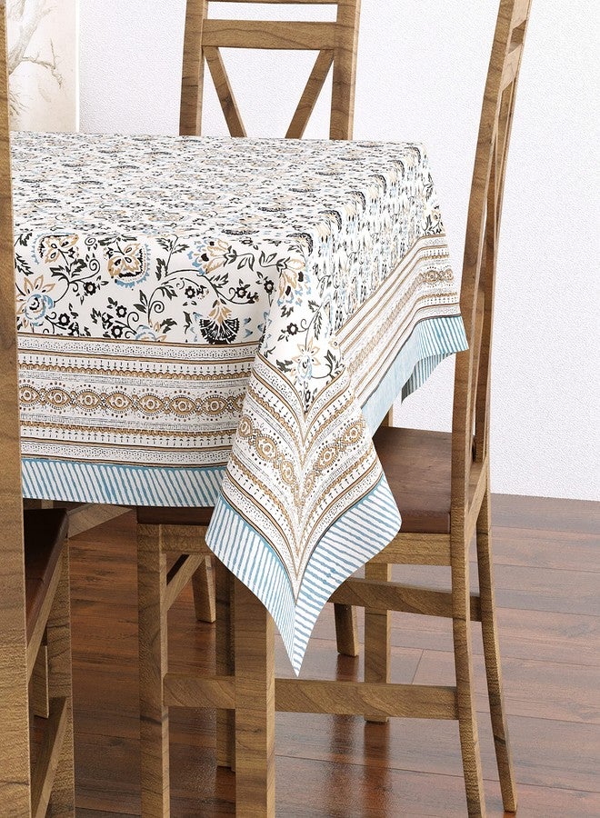 BLOCKS OF INDIA Hand Block/Batik Printed Cotton Rectangular Table Cloth for 6 Seater Dining Table (60 Inch X 90 Inch, Grey Floral, Pack of 1) - Image 1